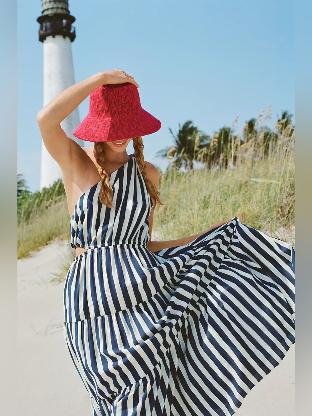 NWT Anthropologie Moon River Stripe One Shoulder Knot Cutout Midi Dress S